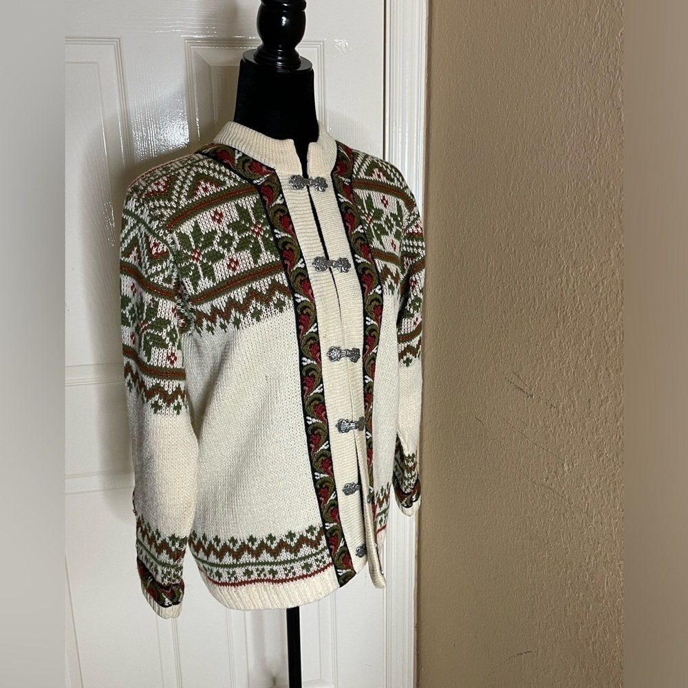 Vintage Firda Nordic Jumper Norway Cardigan Fair Isle Sweater Wool Size 42 - Picture 1 of 9